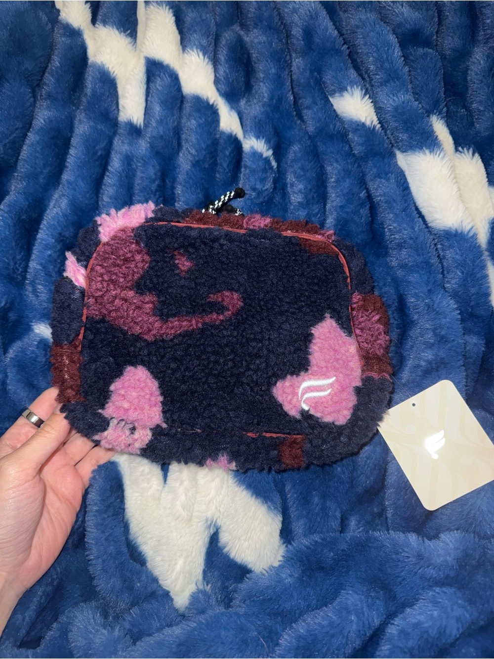 Fabletics Plush Sherpa Zip Pouch - Navy and Pink